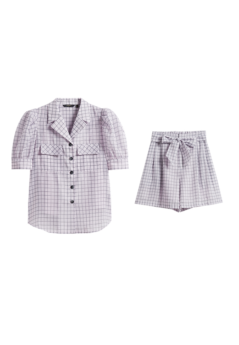 Hopeshow Grid Design Smart Casual Office Blouse and Shorts Set