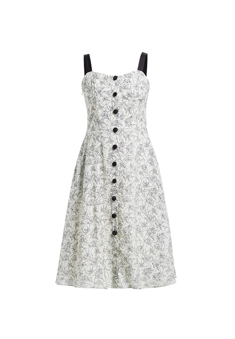 Hopeshow Mrtif Floral Sleeveless Midi Dress with Front Buttons