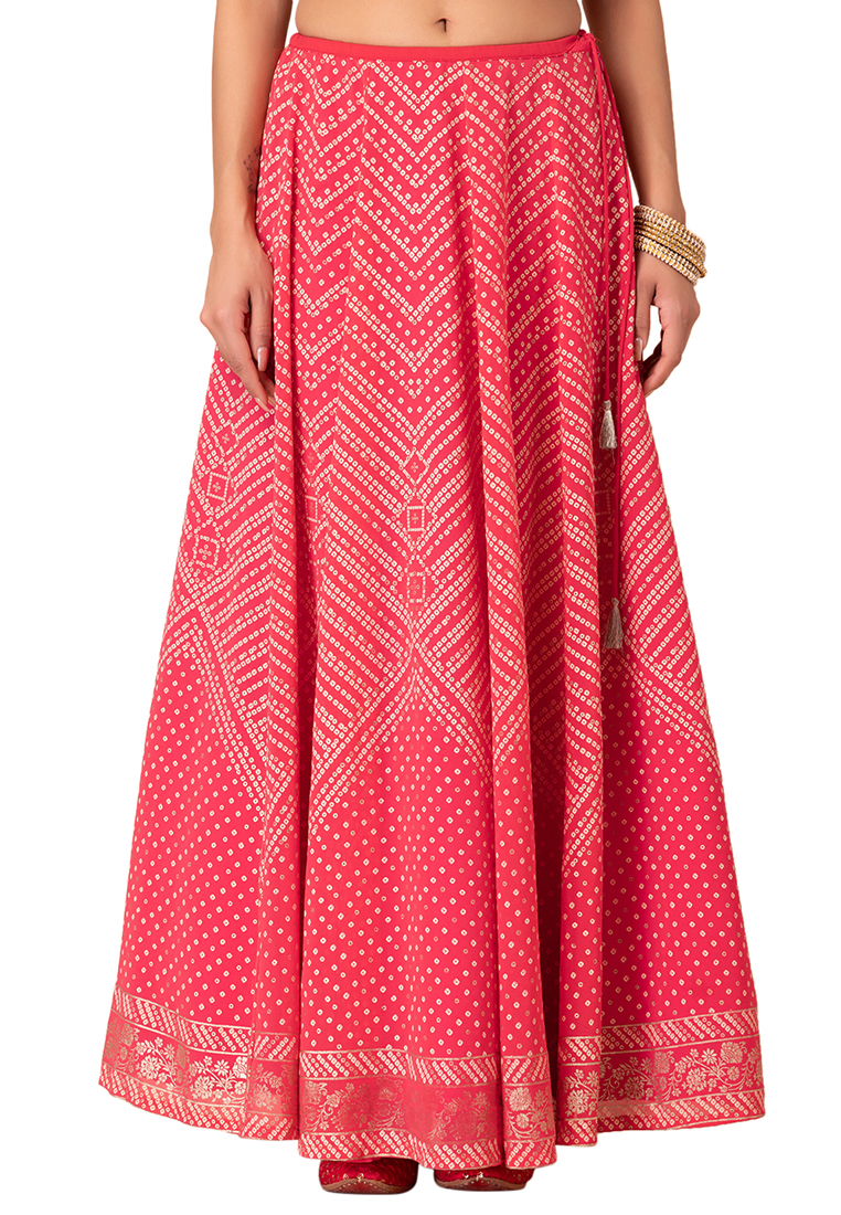 Indya Hot Pink Bandhani Print Kalidar Lehenga Skirt