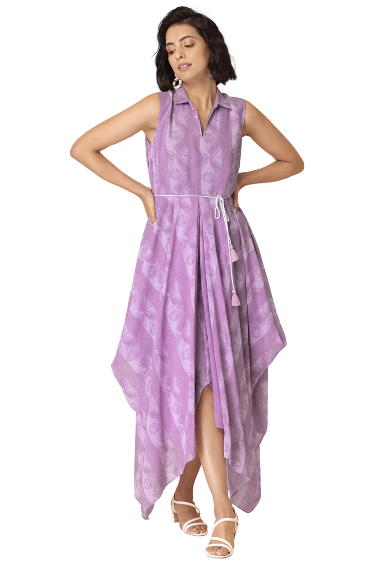 Indya Lavender Chevron Sleeveless Cowl Maxi Dress