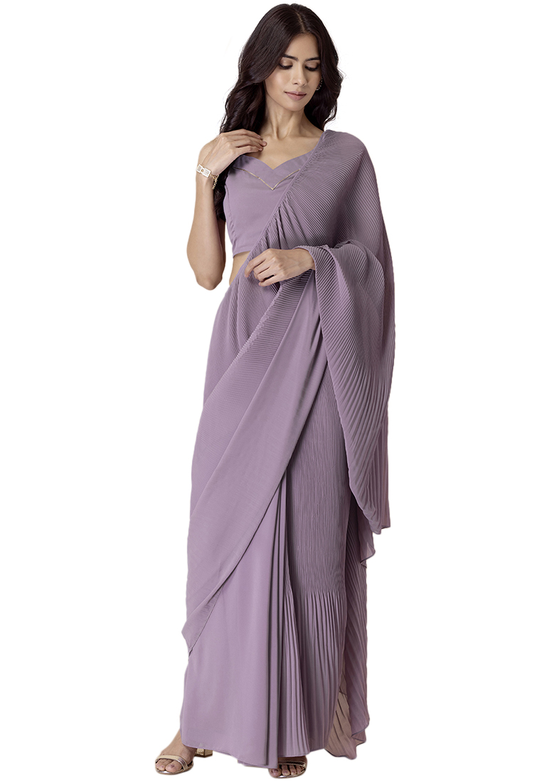 Indya Lavender Pleated Pre-Stitched Saree