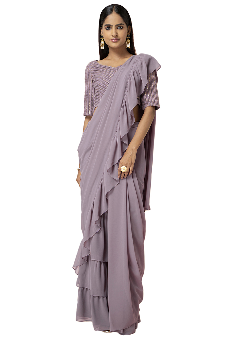 Indya Lavender Ruffled Tiered Pre-Stitched Saree