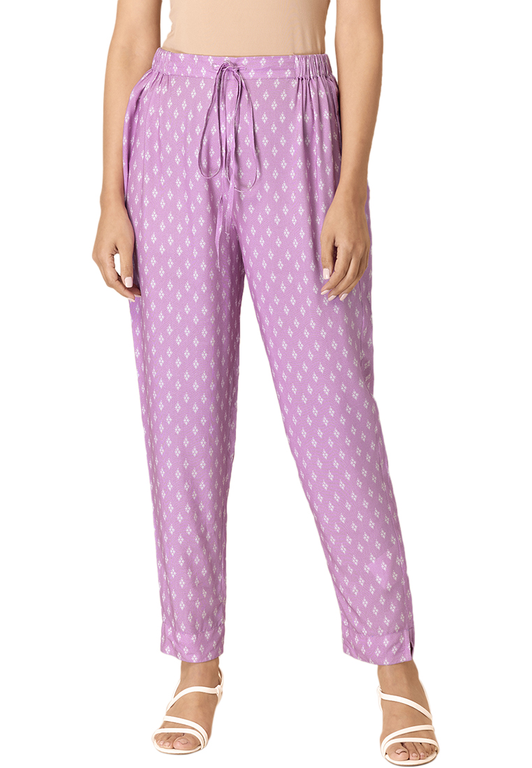 Indya Lilac Boota Fitted Pants