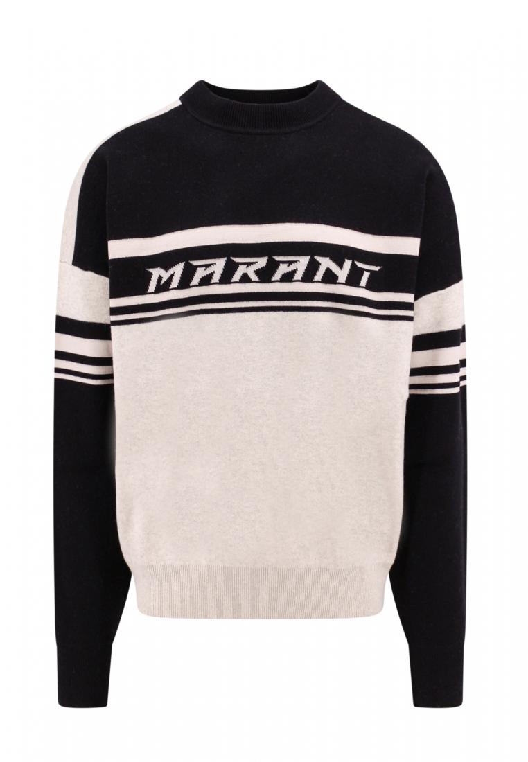 Isabel Marant Organic cotton blend sweater with frontal logo - ISABEL MARANT - Black
