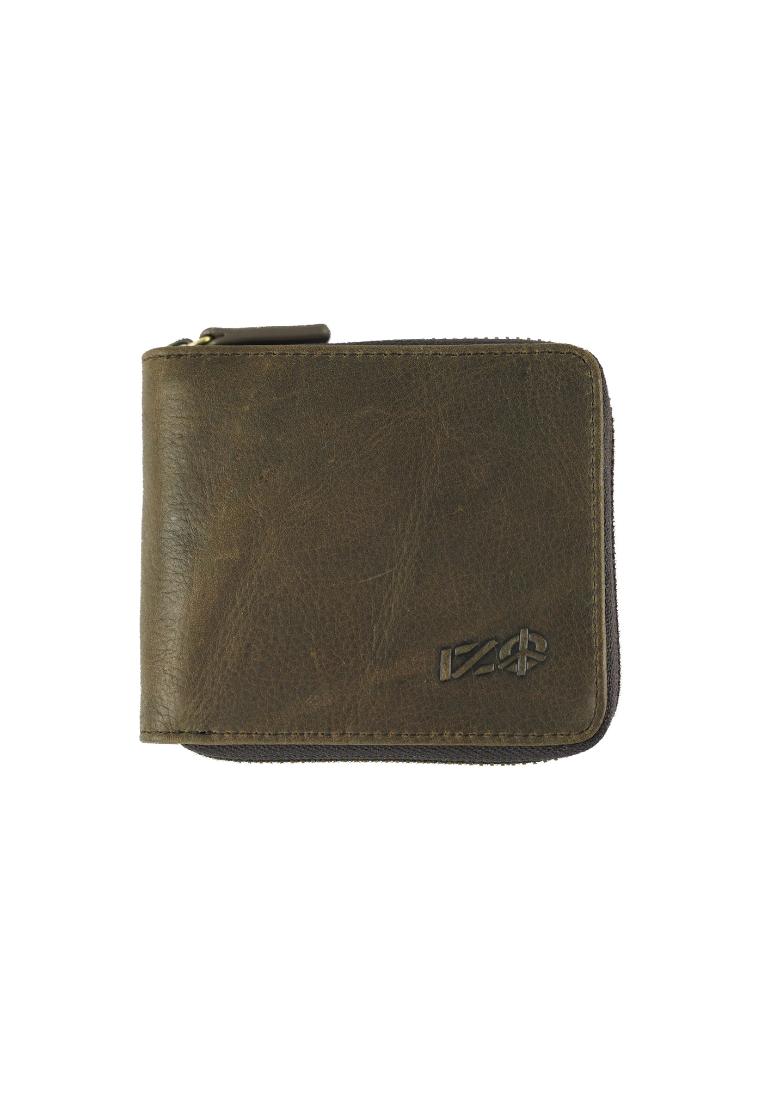 IZO Men’s Full Grain Cow Leather RFID Protection with Coin Compartment Short Zip Wallet IWB 21157