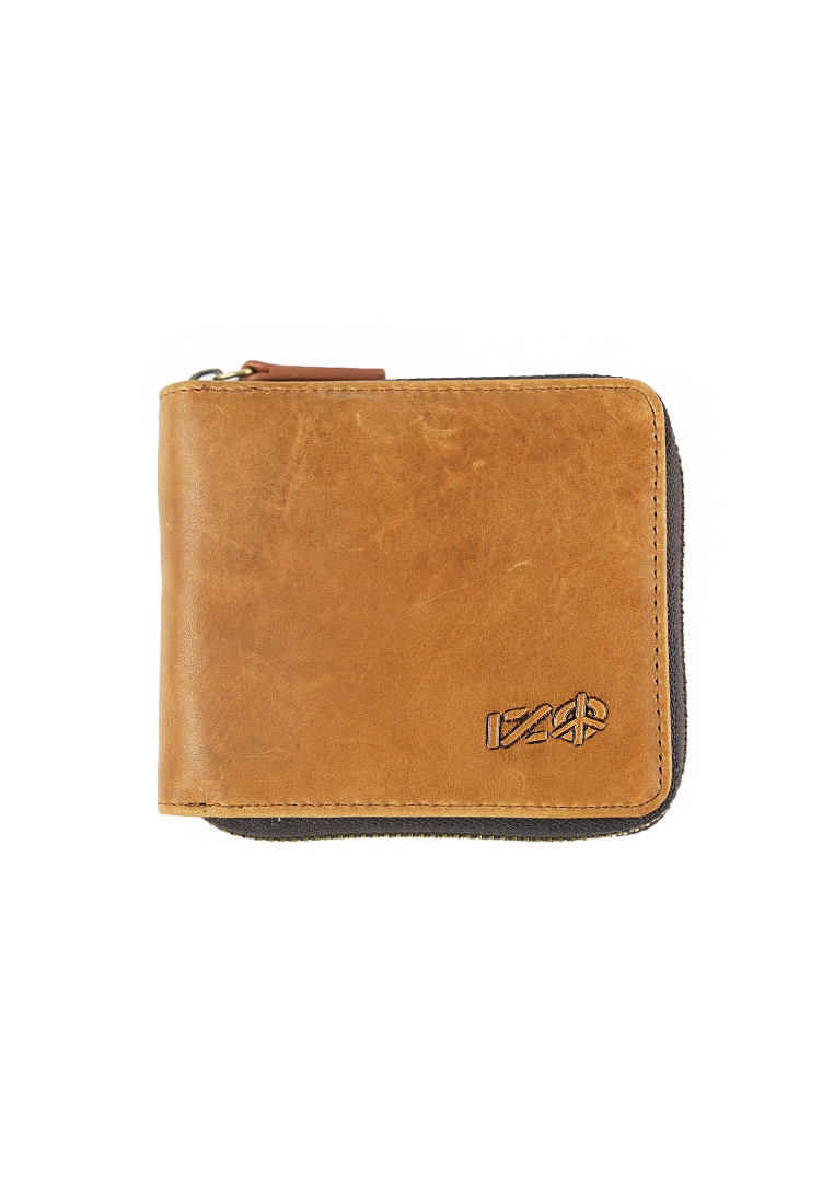 IZO Men’s Full Grain Cow Leather RFID Protection Full Card Slots Short Zip Wallet IWB 21156