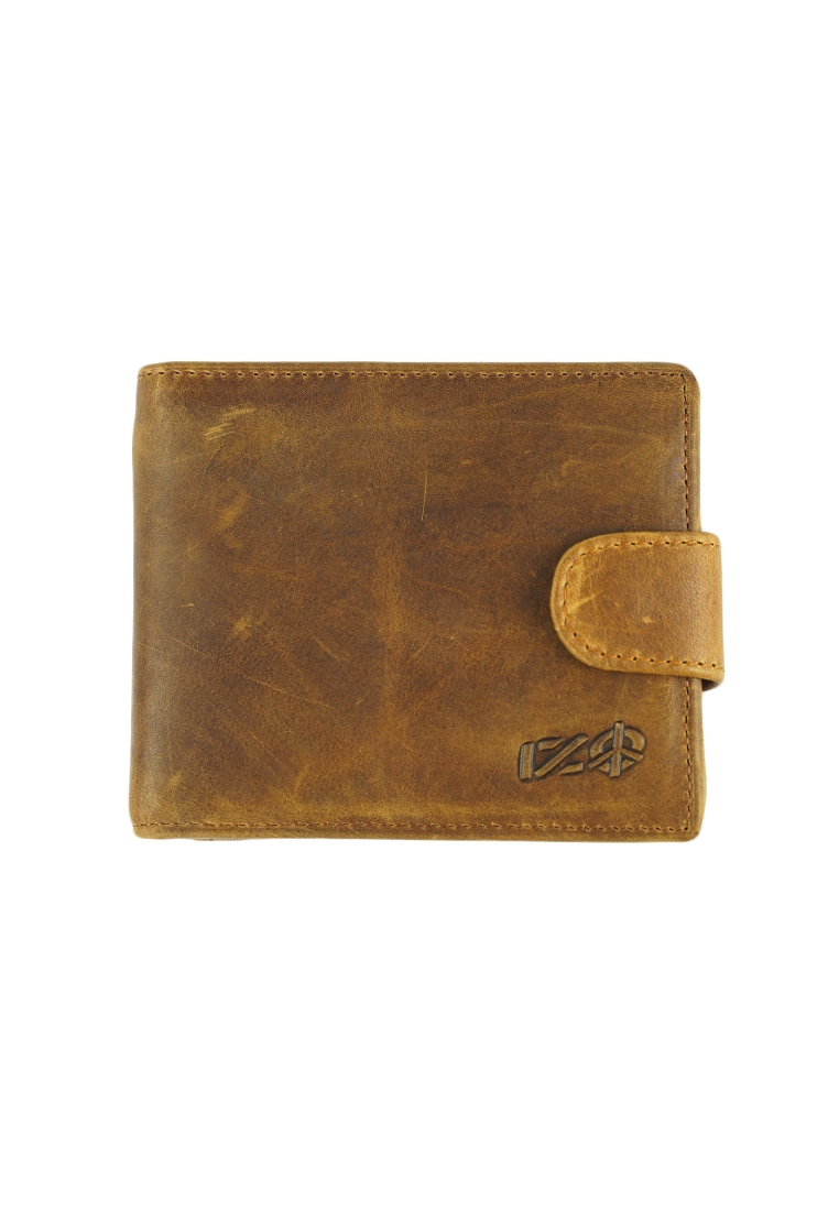 IZO Full Grain Cow Leather RFID Protection Bifold Coin Compartment Short Men Wallet With Snap Closure IWB 21155