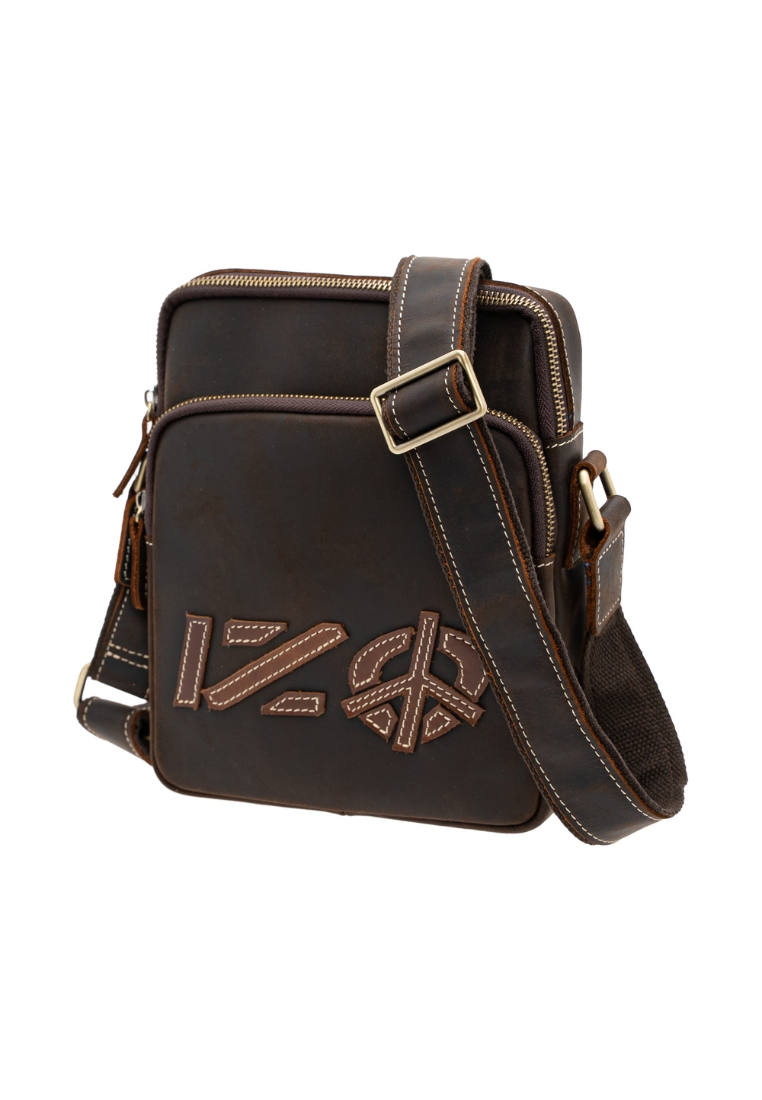 IZO Full Grain Leather Shoulder Bag Crossbody Sling Bag with Logo ICA 21105
