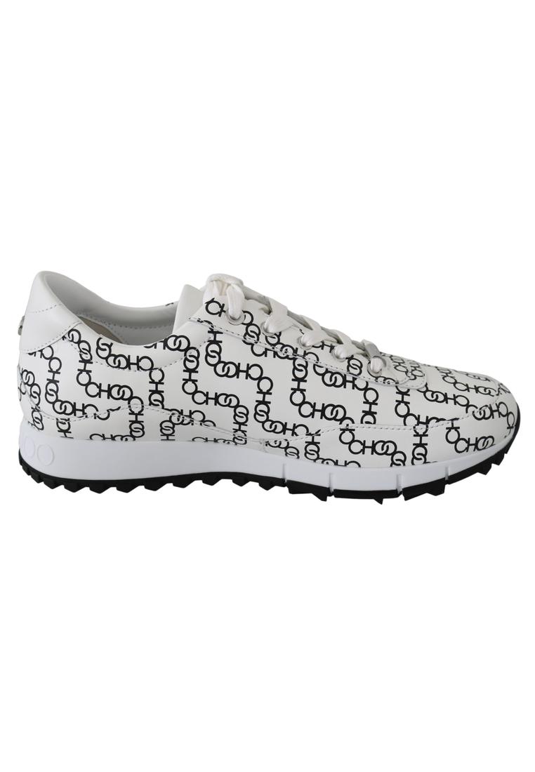 Jimmy Choo White and Black Leather Monza Sneakers