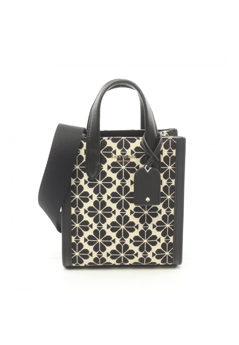 二奢 Pre-loved Kate Spade spade flower jacquard manhattan mini tote Handbag canvas leather black off white 2WAY