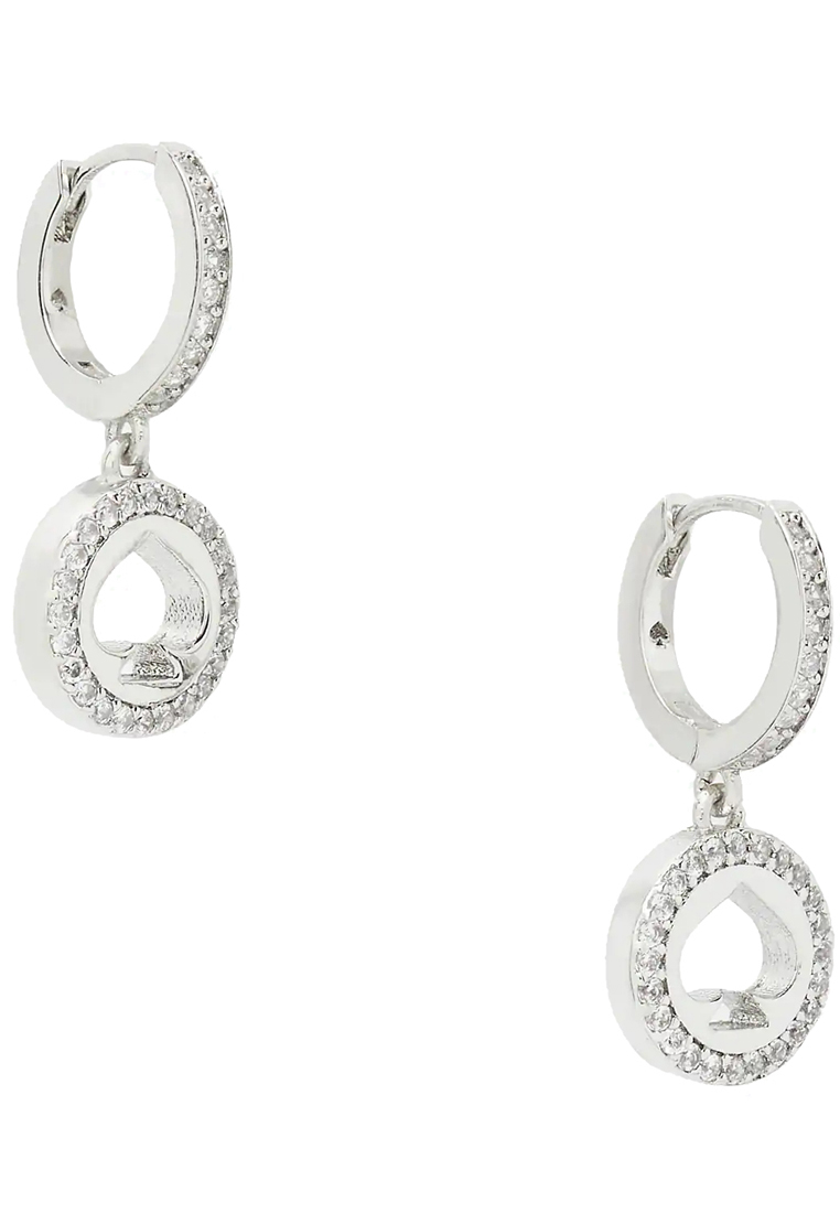 Kate Spade Spot The Spade Pave Huggies Earrings in Clear/ Silver k9175