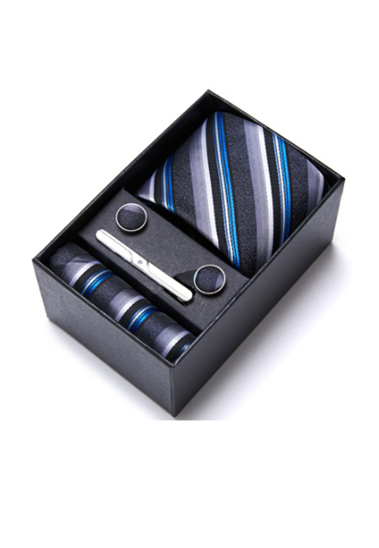 Kings Collection 黑色領帶口袋巾袖扣領帶夾4件套裝 (PHKCBT2283)
