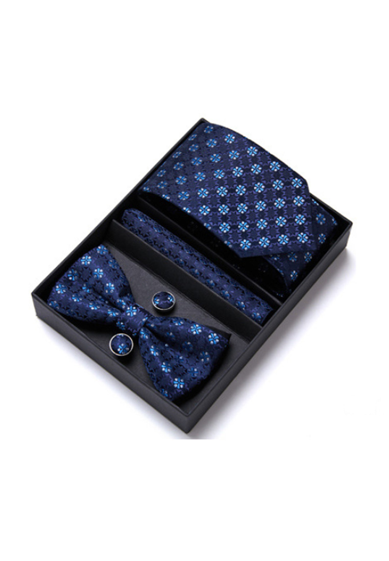 Kings Collection 藍色領帶口袋巾袖扣領結4件套裝 (KCBT2141)