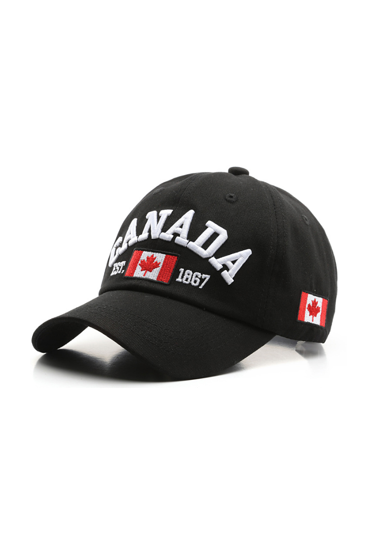 Kings Collection 加拿大刺繡楓葉旗黑色可調節棒球帽 PHKCHT2318a