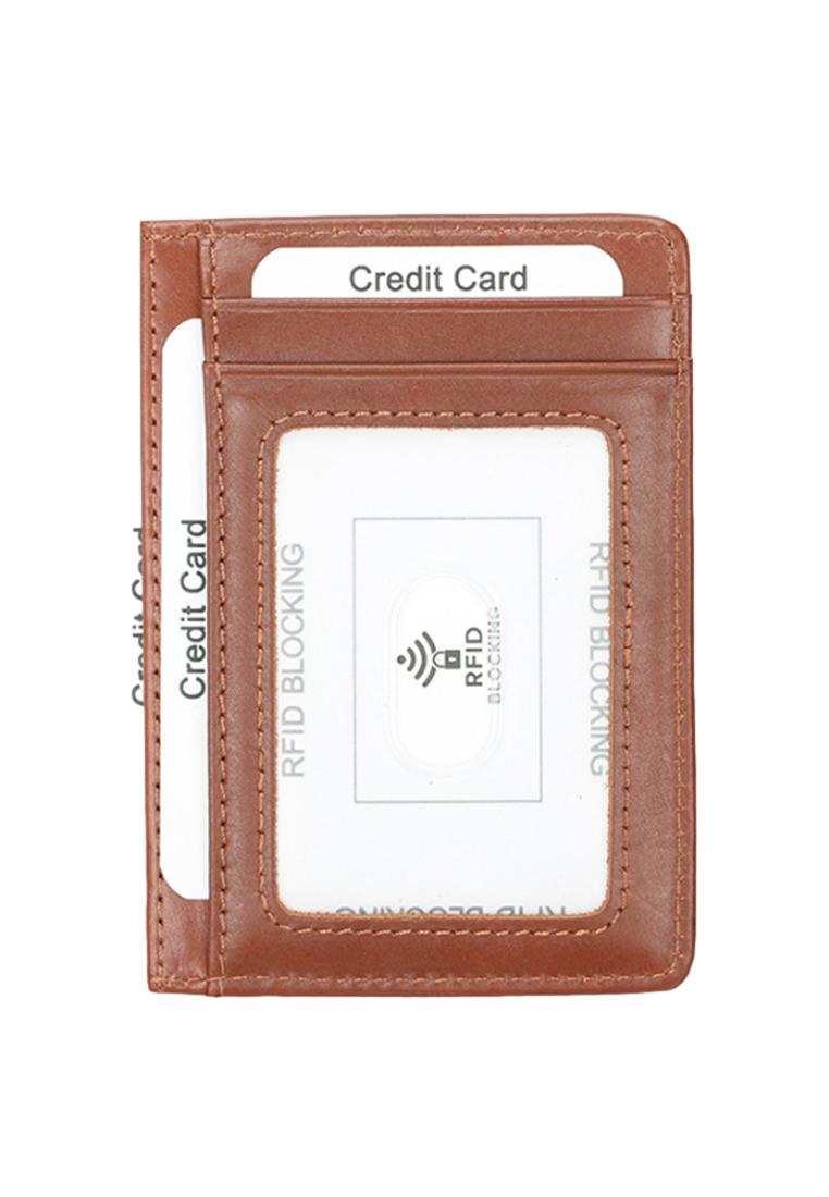 Kings Collection 棕色真牛皮RFID安全防盜信用卡套 (PHCH19044)
