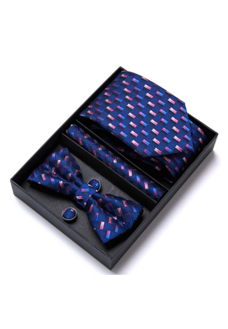 Kings Collection 藍色領帶口袋巾袖扣領結4件套裝 (UPKCBT2125)