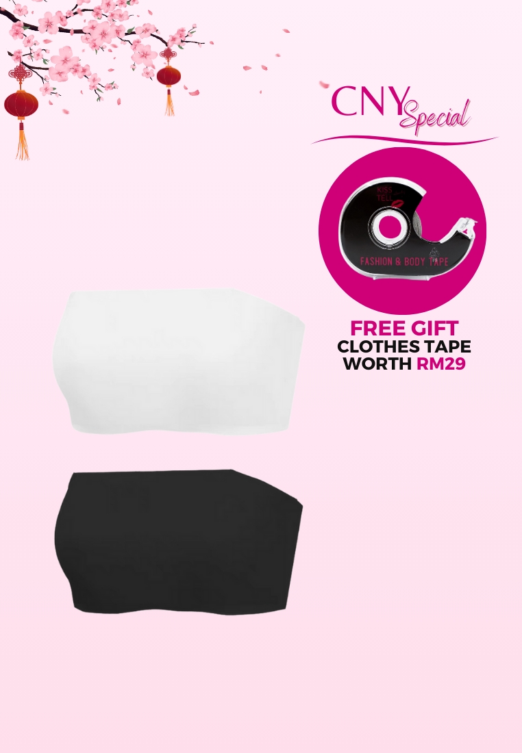 Kiss & Tell 2 Pack Premium Asher Strapless Non-Slip Ice Silk Bralette Top in White and Black