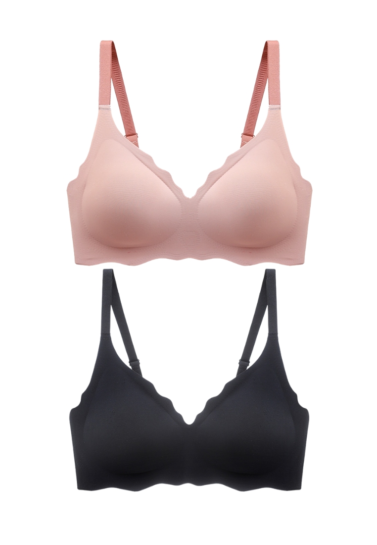 Kiss & Tell 2 Pack Daisy Seamless Wireless Paded Push Up Bra in Pink and Black