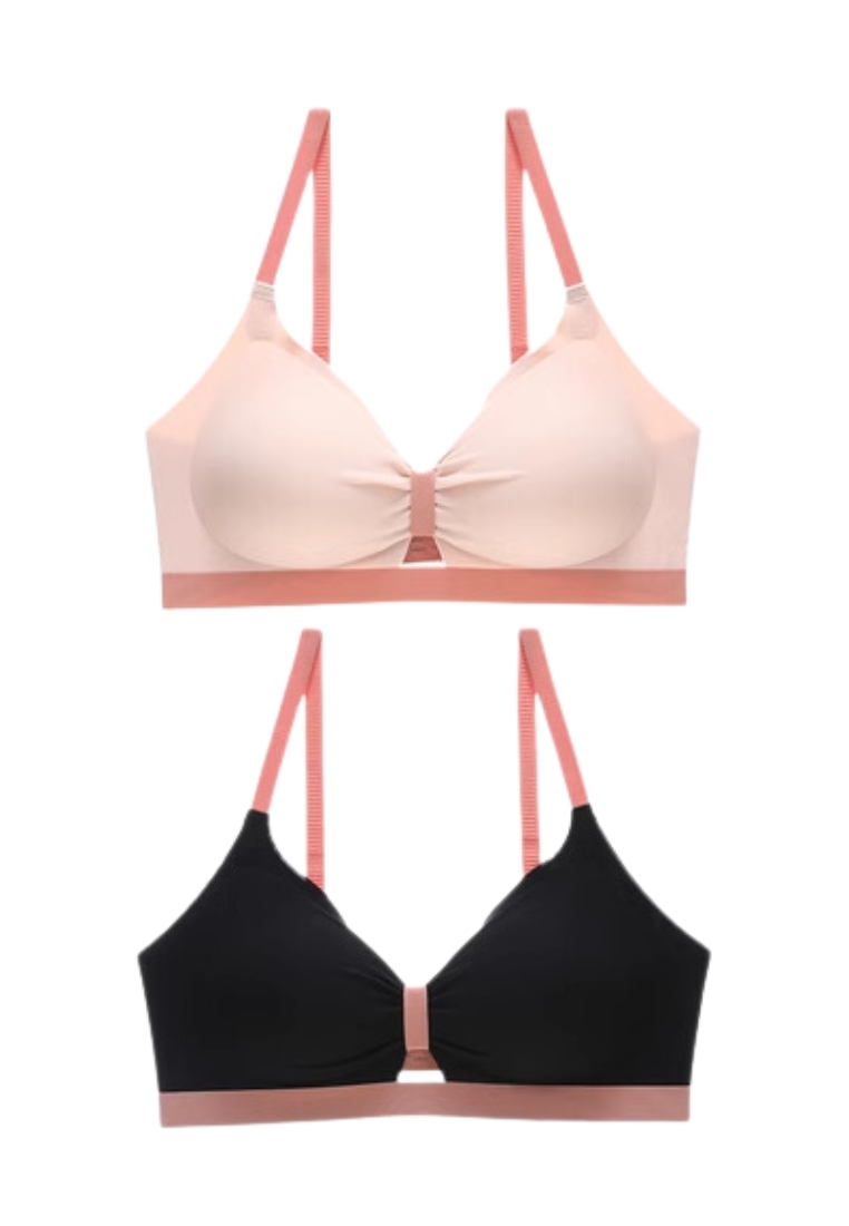 Kiss & Tell 2 Pack Premium Candy Seamless Wireless Push Up Bra in Pink and Black