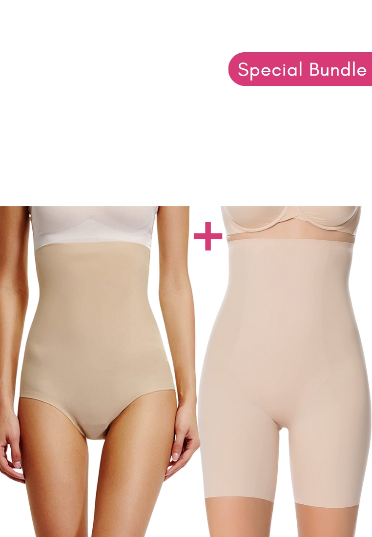 Kiss & Tell 2 Pack Bundle High-Waisted Girdle Shorts & High-Waisted Girdle Panties in Nude