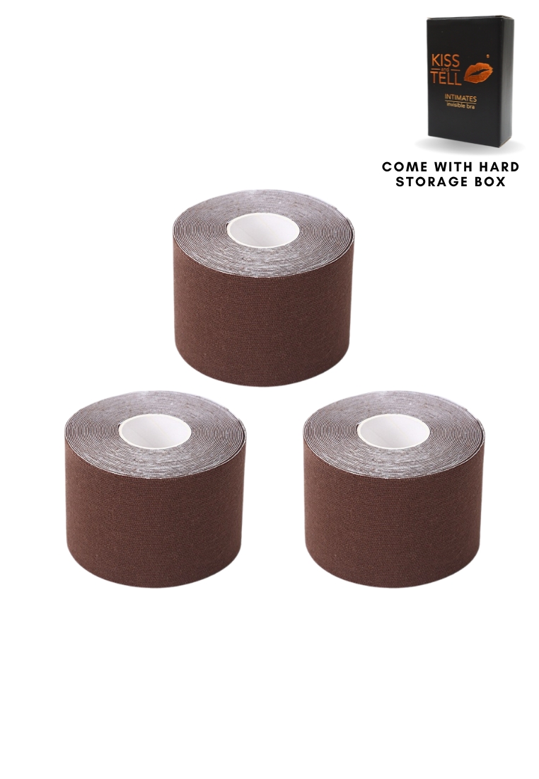 Kiss & Tell 3 Pack Premium 5cm Body Tape Invisible Breast Lifting and Sports Muscle Tape Roll Waterproof in Brown