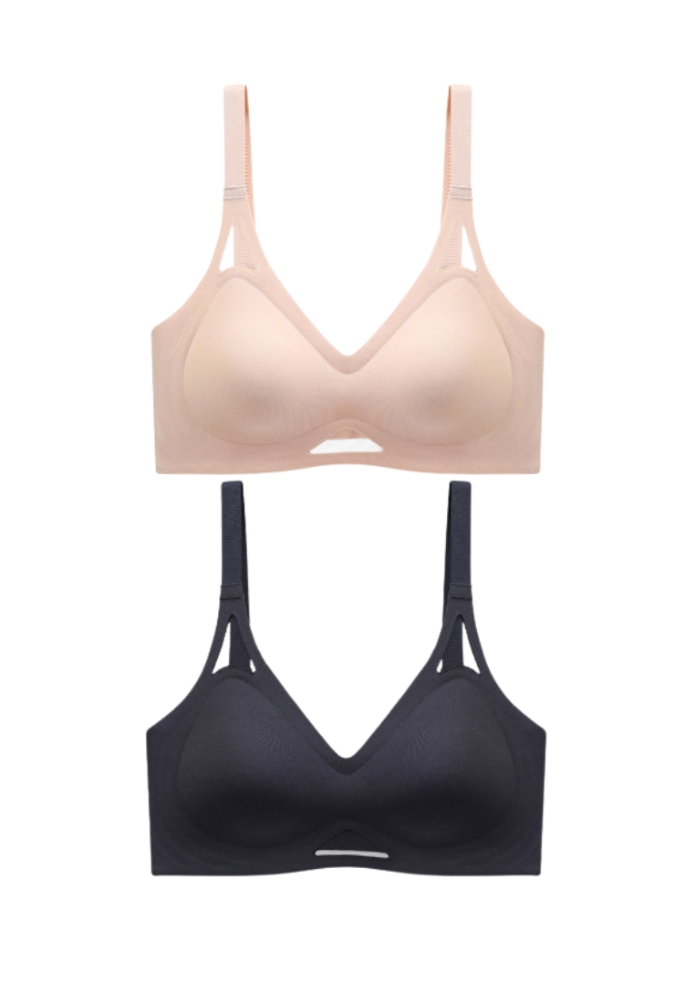 Kiss & Tell 2 Pack Premium Calvin Seamless Push Up Lifting Supportive Wireless Padded Bra in Nude and Black