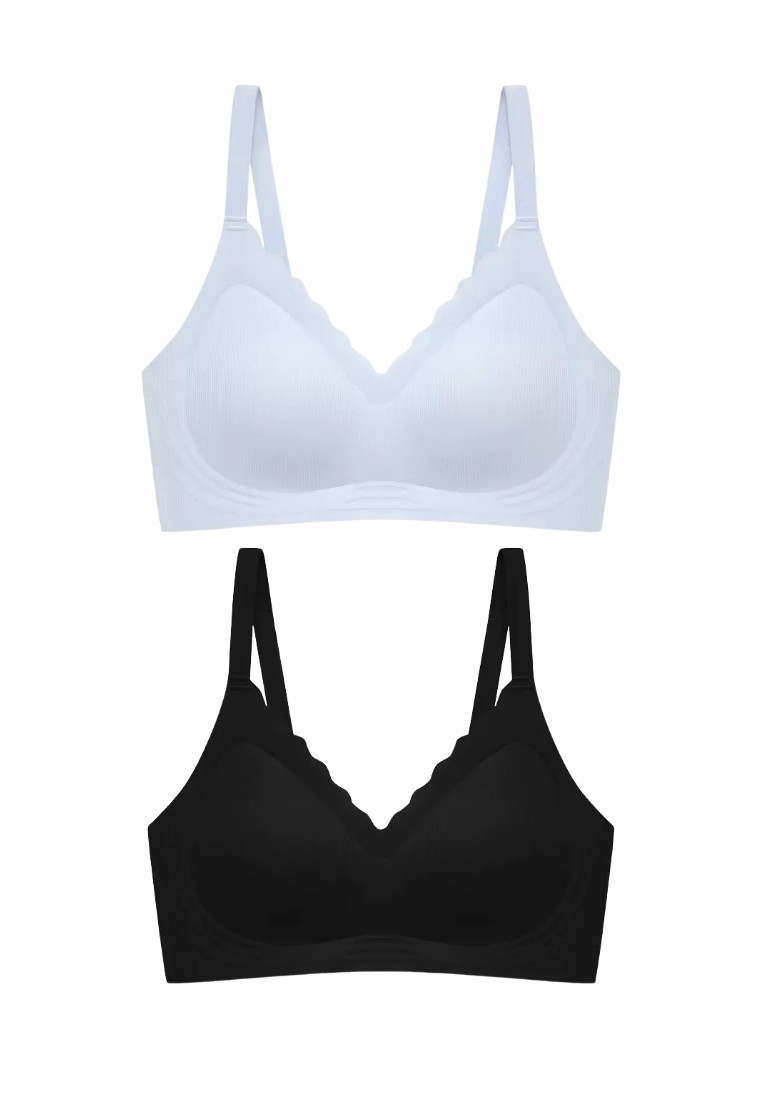 Kiss & Tell 2 Pack Delia Seamless Wireless Comfortable Push Up Support Bra in Blue and Black