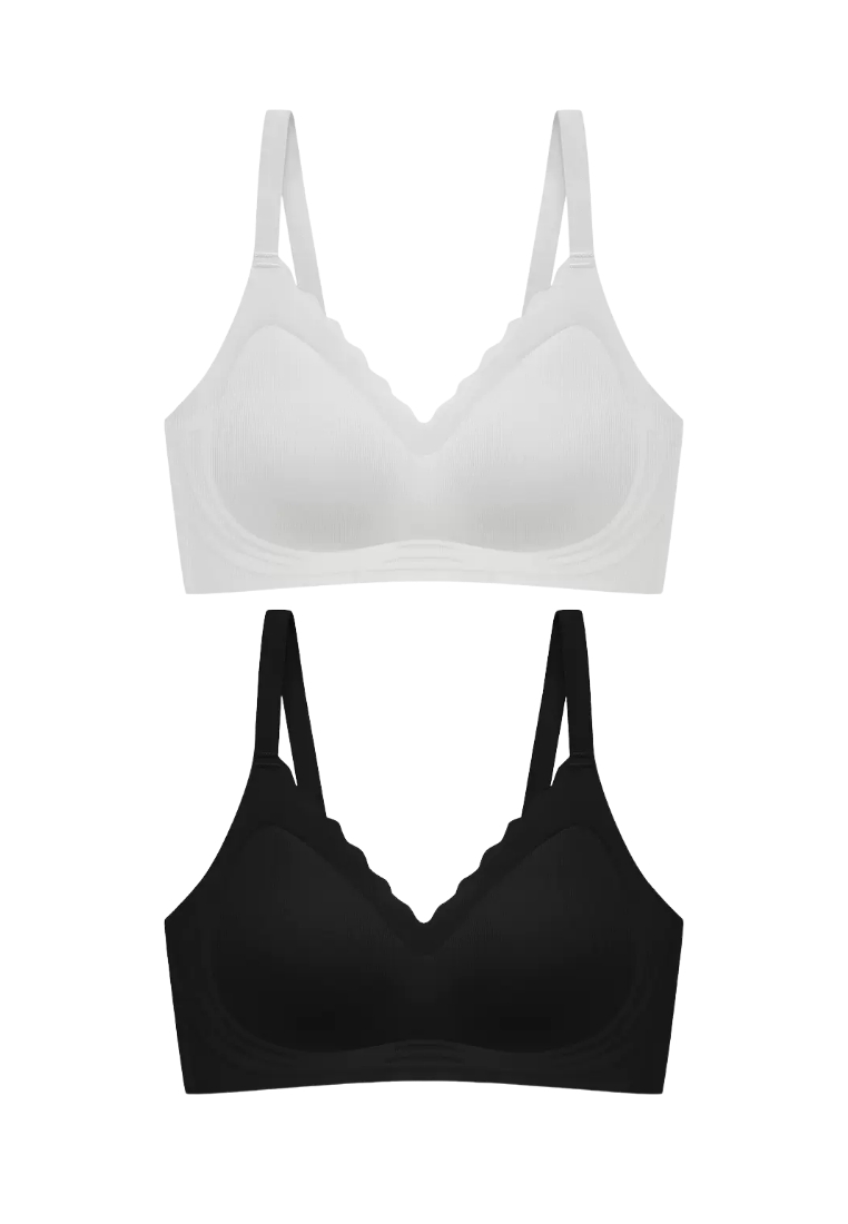 Kiss & Tell 2 Pack Delia Seamless Wireless Comfortable Push Up Support Bra in Grey and Black