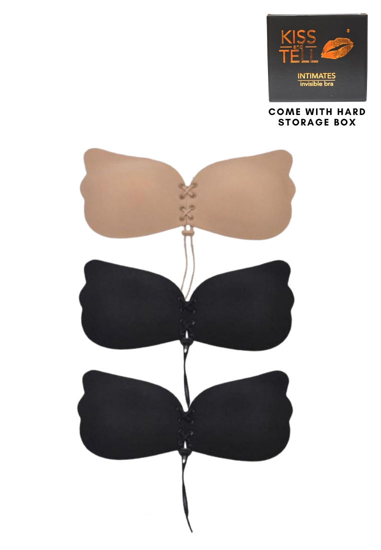 Kiss & Tell 3 Pack Amara Butterfly Push Up Nubra in 1Nude and 2Black Seamless Invisible Reusable Adhesive Stick on Wedding Bra 隱形聚攏胸