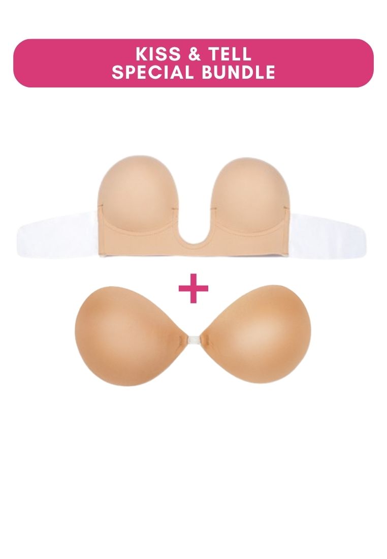 Kiss & Tell Special Bundle Plunging Push Up Nubra and Thick Push Up Stick On Nubra in Nude Seamless Invisible Reusable Adhesive Stick on Wedding Bra 隱形聚攏胸