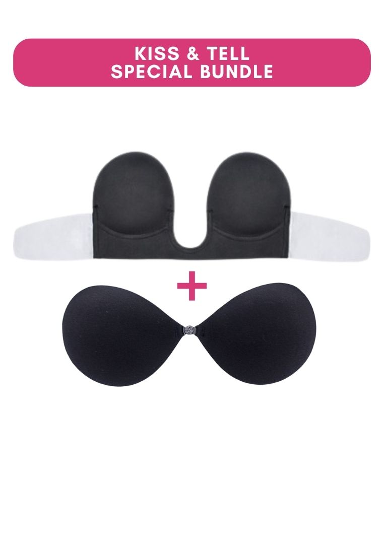Kiss & Tell Special Bundle Plunging Push Up Nubra and Thick Push Up Stick On Nubra in Black Seamless Invisible Reusable Adhesive Stick on Wedding Bra 隱形聚攏胸