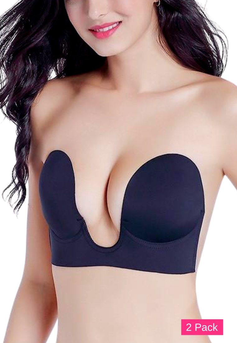 Kiss & Tell 2 Pack Plunging Push Up Nubra in Black Seamless Invisible Reusable Adhesive Stick on Wedding Bra 隱形聚攏胸