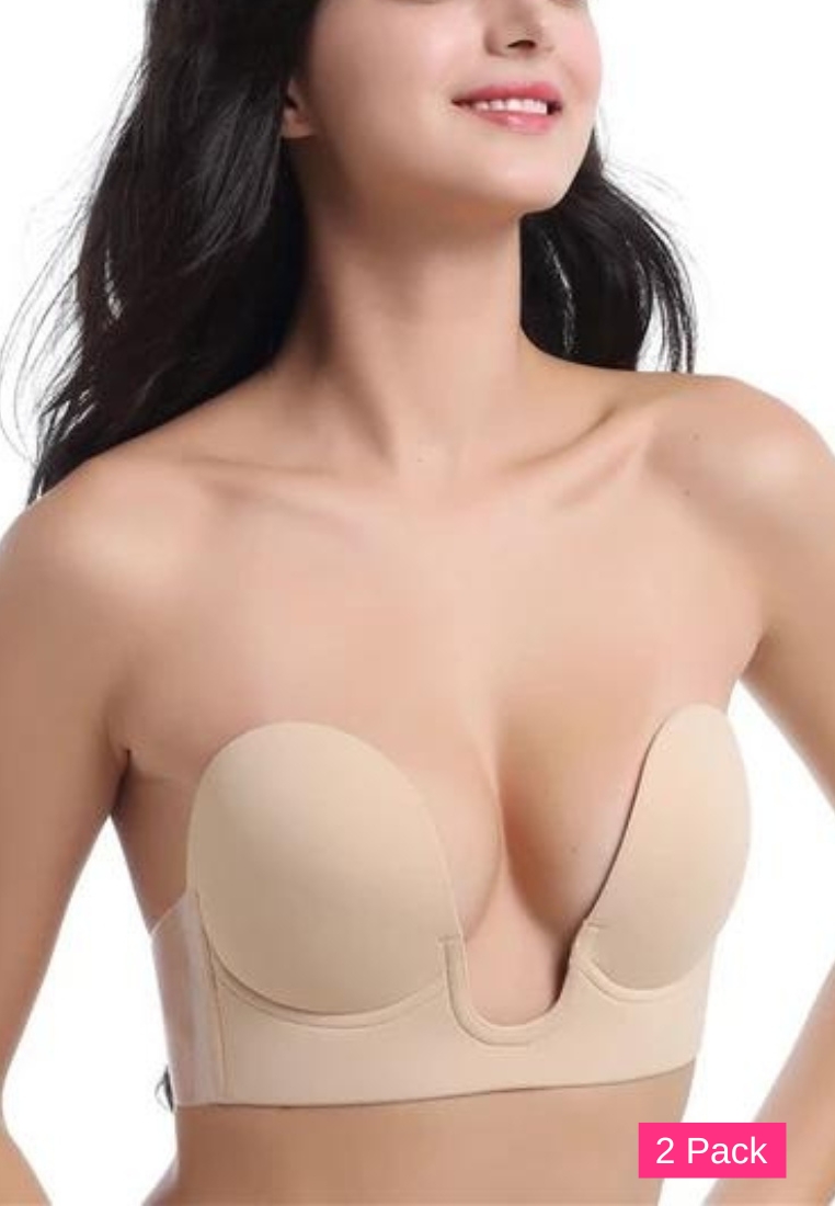 Kiss & Tell 2 Pack Plunging Push Up Nubra in Nude Seamless Invisible Reusable Adhesive Stick on Wedding Bra 隱形聚攏胸