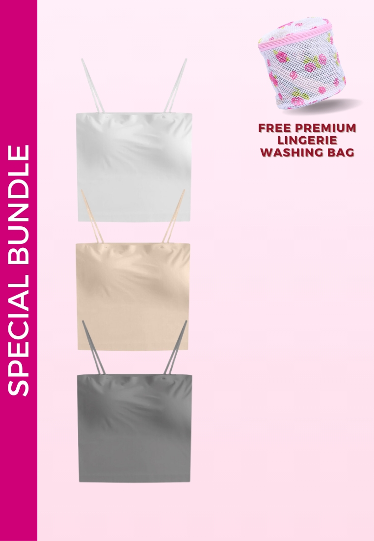 Kiss & Tell 3 Pack Premium Arina Ice Silk Bralette Inner Top Tube in White, Nude and Grey