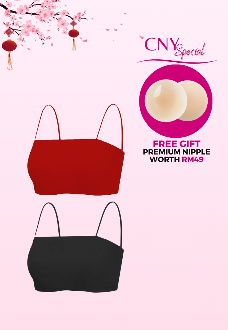 Kiss & Tell 2 Pack Premium Agnes Ice Silk Bralette Inner Top Tube Top in Red and Black