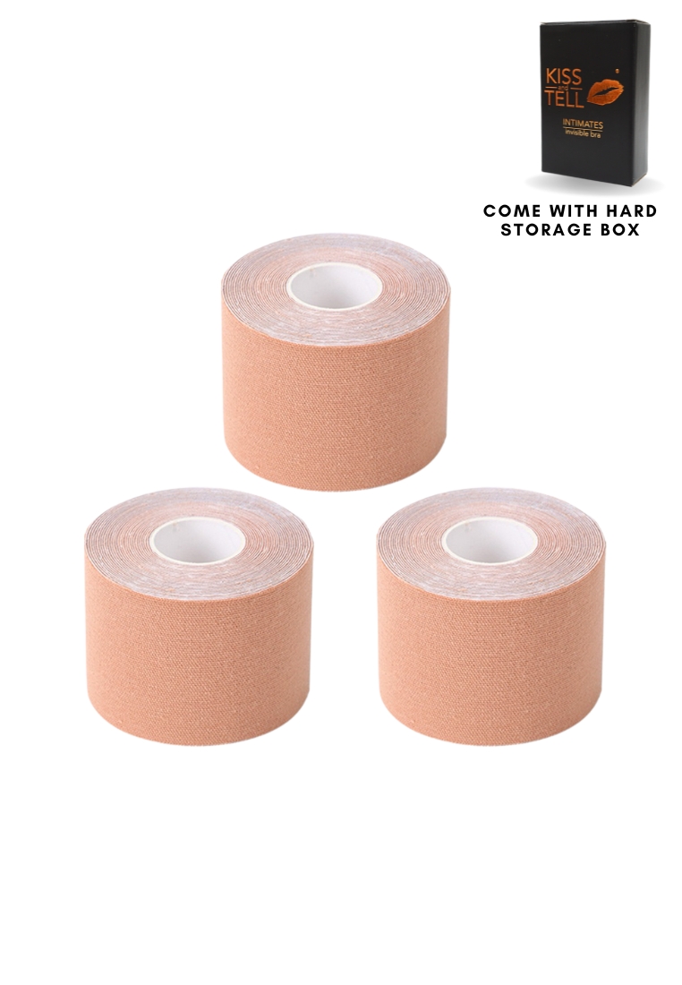 Kiss & Tell 3 Pack Premium 5cm Body Tape Invisible Breast Lifting and Sports Muscle Tape Roll Waterproof in Nude
