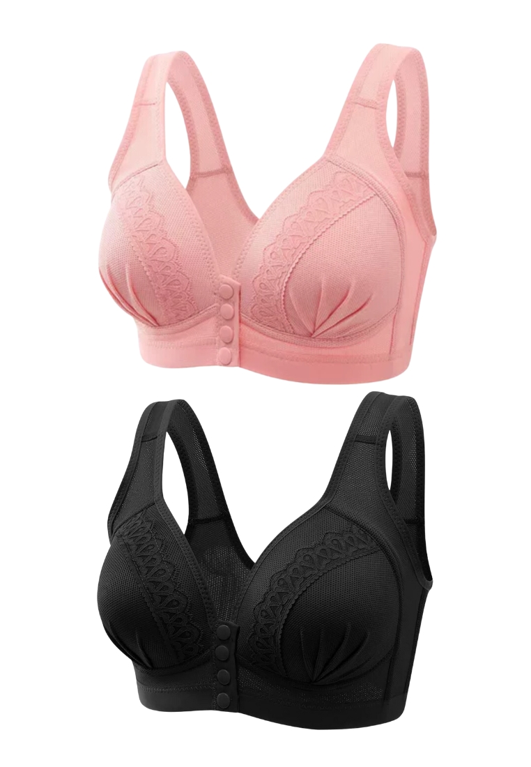 Kiss & Tell 2 Pack Premium Micah Seamless Push Up Lifting Supportive Wireless Bra in Pink and Black