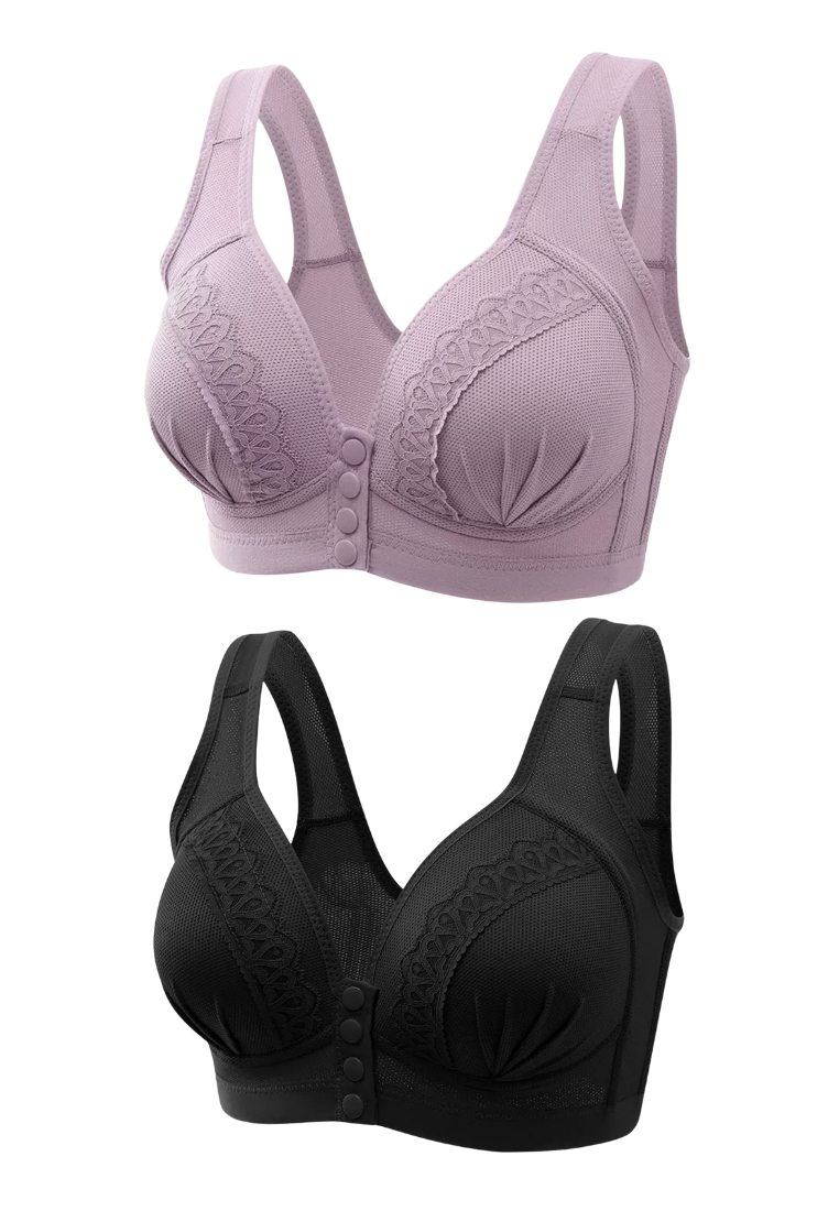 Kiss & Tell 2 Pack Premium Micah Seamless Push Up Lifting Supportive Wireless Bra in Purple and Black