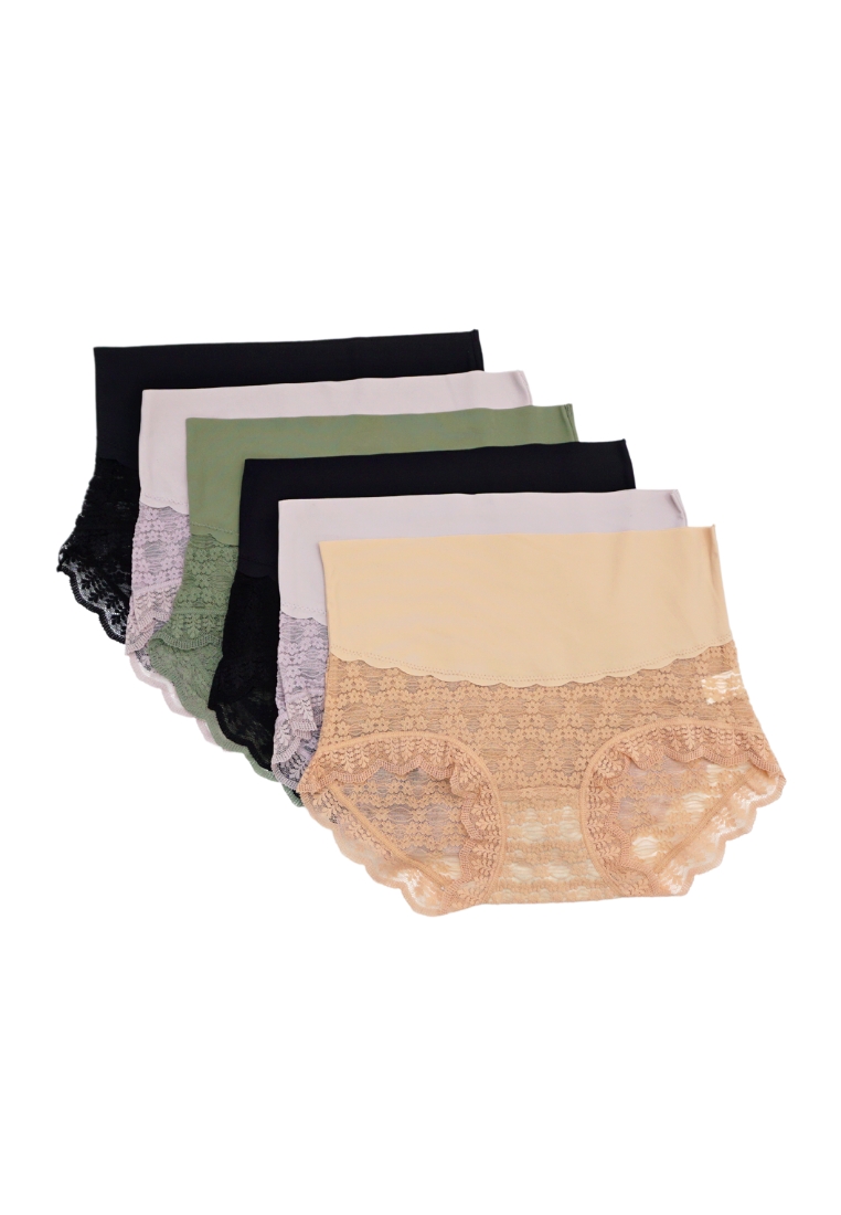Kiss & Tell 6 Pack Premium Riley Floral High Waisted Lace Panties Bundle B