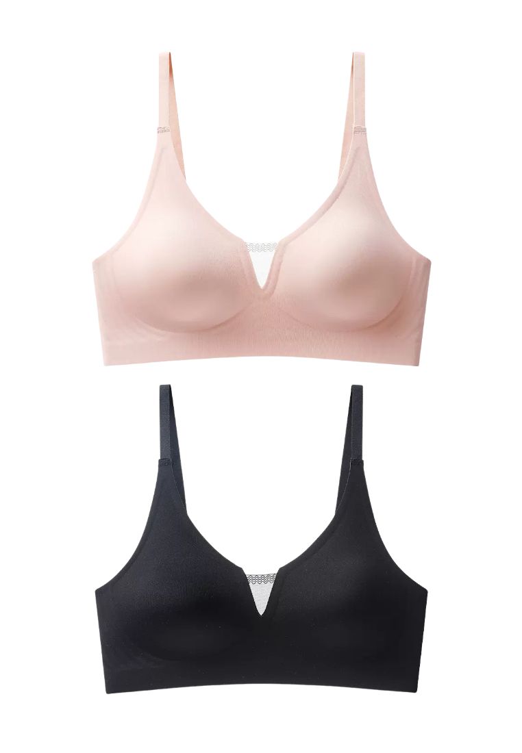 Kiss & Tell 2 Pack Premium Angela Seamless Wireless Paded Push Up Bra in Nude and Black