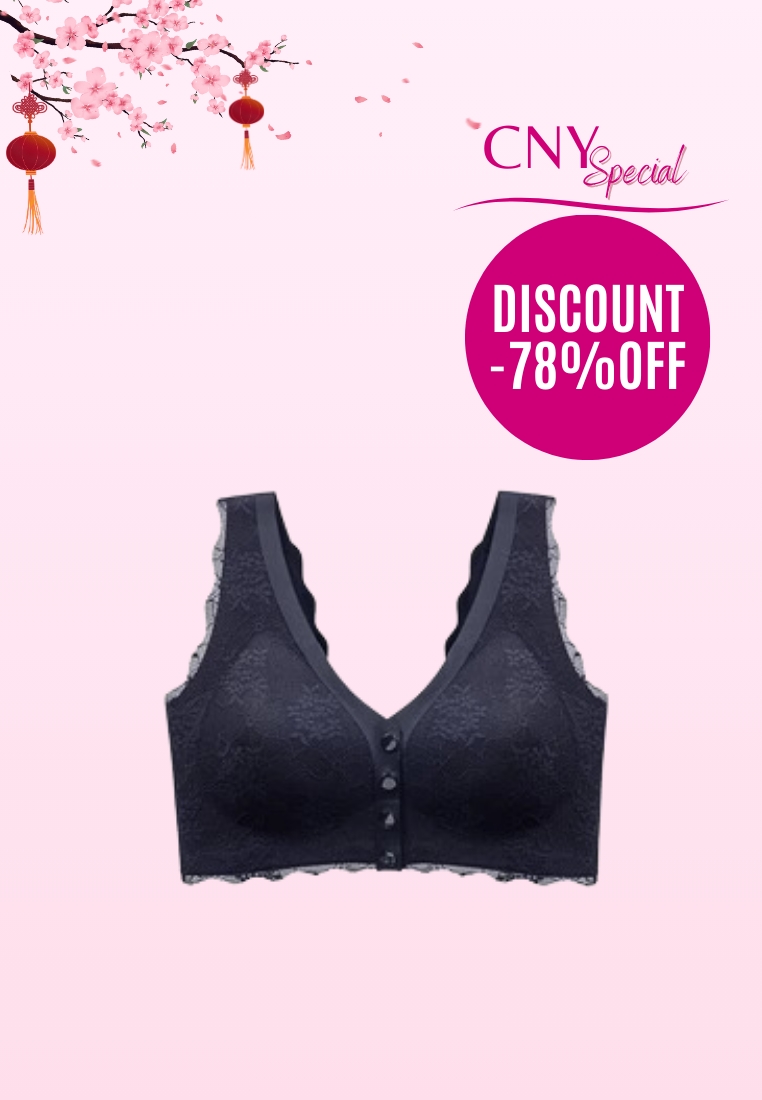Kiss & Tell Premium Rylee Lace Plus Size Seamless Wireless Paded Push Up Bra in Black