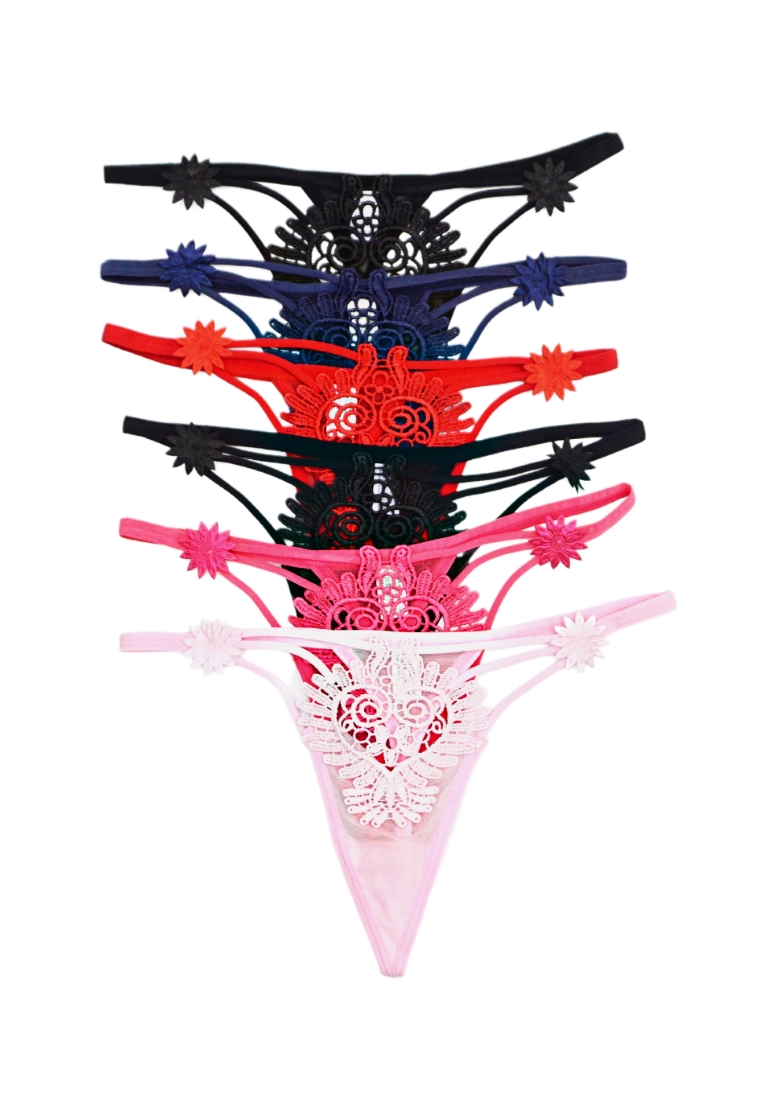 Kiss & Tell 6 Pack Karlie Sexy Lace G String Thong Panties Bundle A