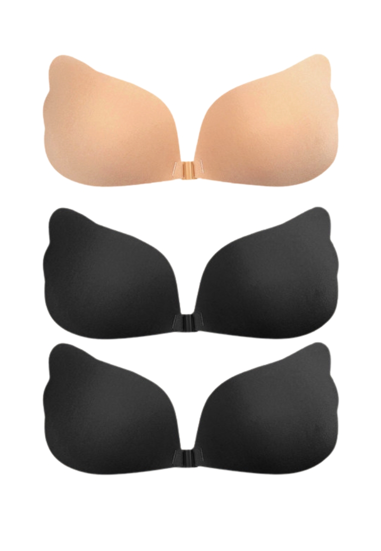 Kiss & Tell 3 Pack Angel Push Up Nubra in 1Nude and 2Black Seamless Invisible Reusable Adhesive Stick on Wedding Bra 隱形聚攏胸胸貼