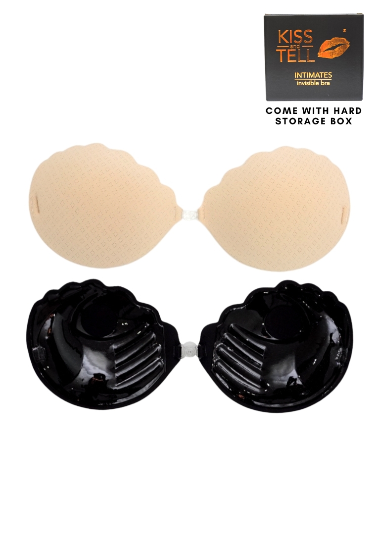 Kiss & Tell 2 Pack Scallop Thick Push Up Stick On Nubra in Nude and Black Seamless Invisible Reusable Adhesive Stick on Wedding Bra 隱形聚攏胸