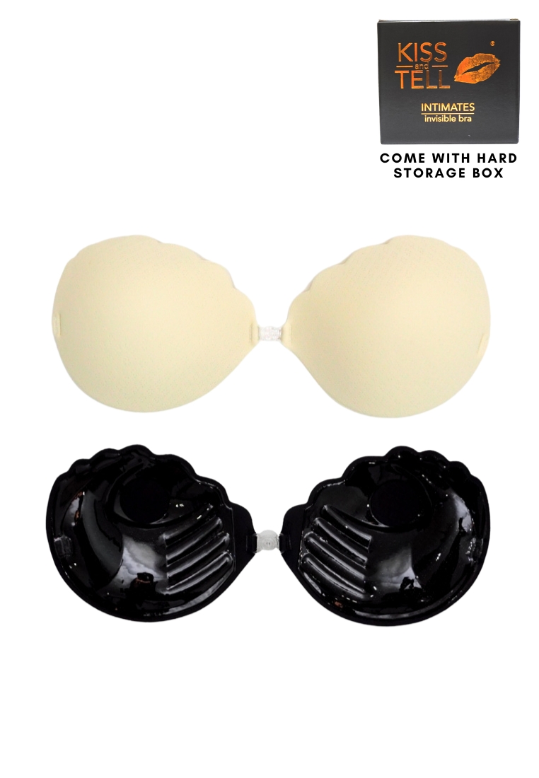 Kiss & Tell 2 Pack Scallop Thick Push Up Stick On Nubra in White and Black Seamless Invisible Reusable Adhesive Stick on Wedding Bra 隱形聚攏胸