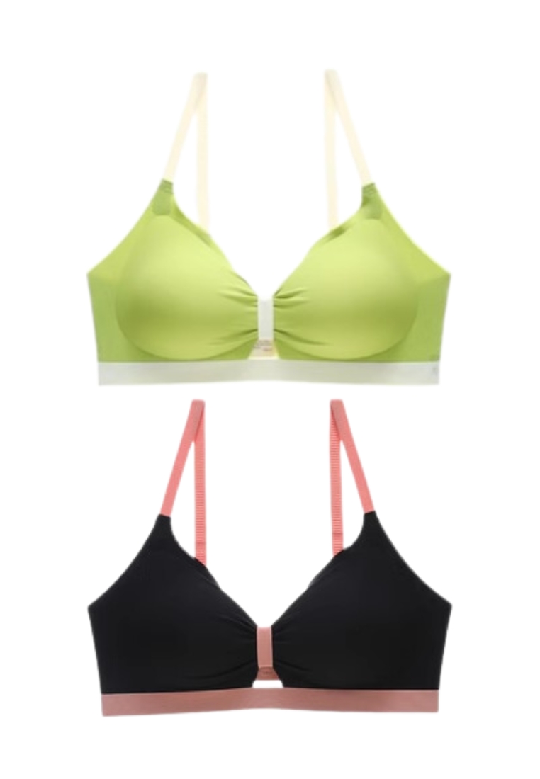 Kiss & Tell 2 Pack Premium Candy Seamless Wireless Push Up Bra in Green and Black