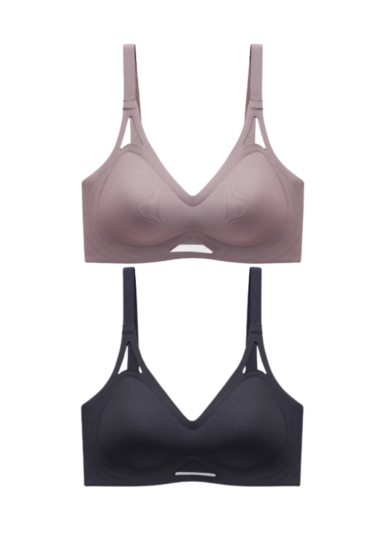 Kiss & Tell 2 Pack Premium Calvin Seamless Push Up Lifting Supportive Wireless Padded Bra in Brown and Black