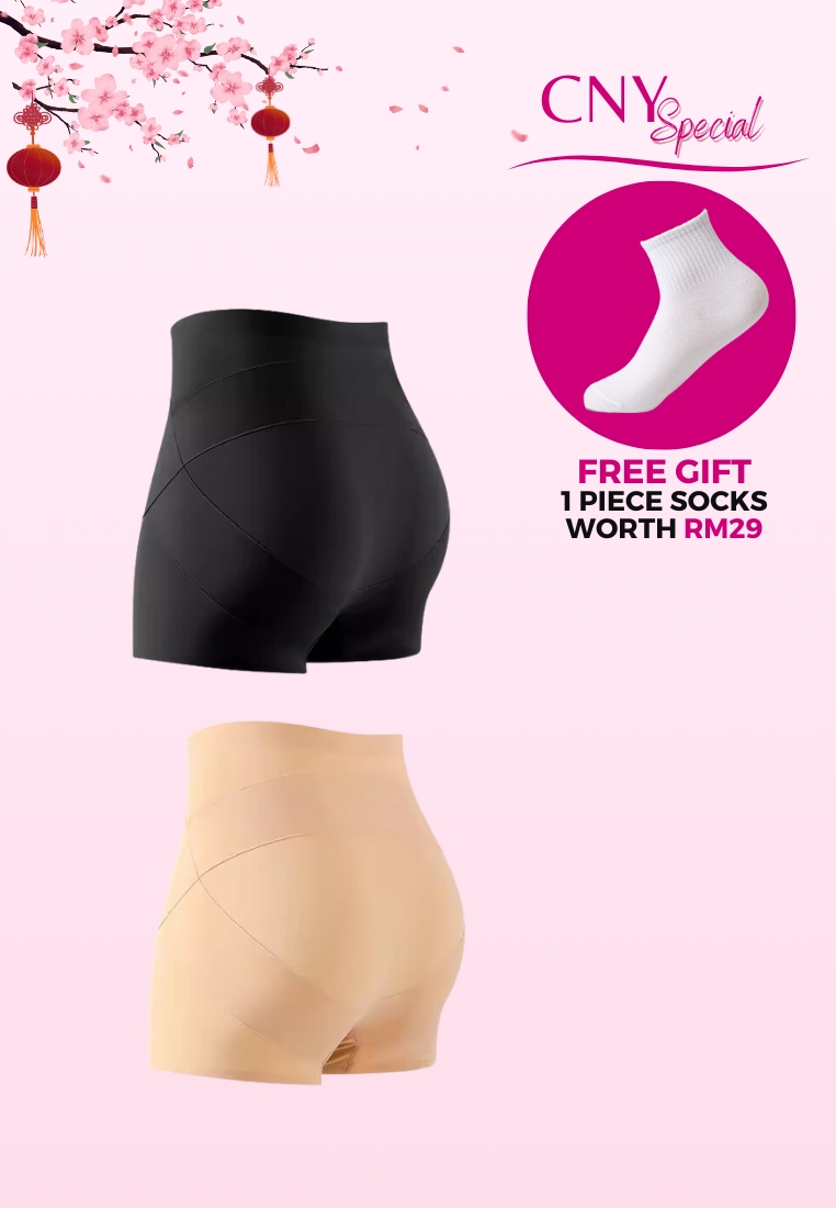 Kiss & Tell 2 Pack Premium Power Tummy Tuck Butt Lifting Safety Shorts Panties in Nude and Black