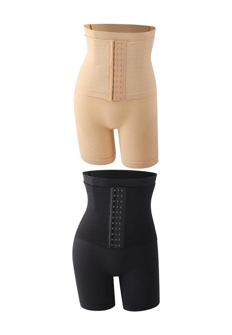 Kiss & Tell 2 Pack PremiumWara High Waisted Shaping & Lifting Compression Long Girdle Shapewear Shorts in Nude and Black