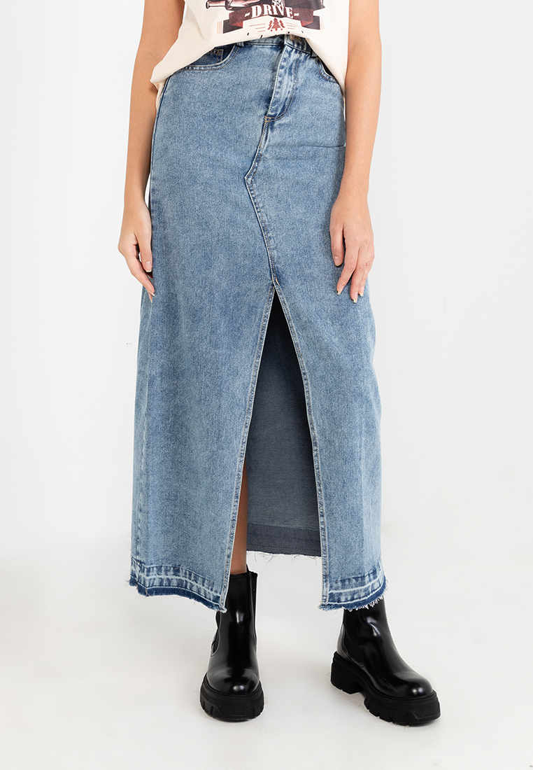 KNUE High Waist Denim Slit Skirt